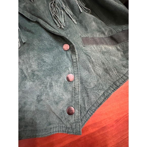 90s VTG Womens Vintage Green Suede Fringe Western Jacket Lace Up Back Size 4 / 6 - Picture 4 of 16